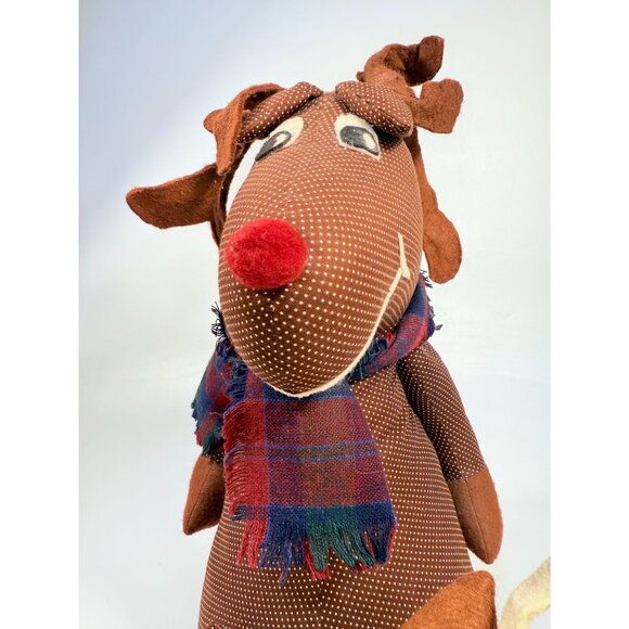 Handmade Polka Dot Reindeer Doll With Plaid Scarf & Felt Accents Brown | Shefl S - Picture 3 of 16